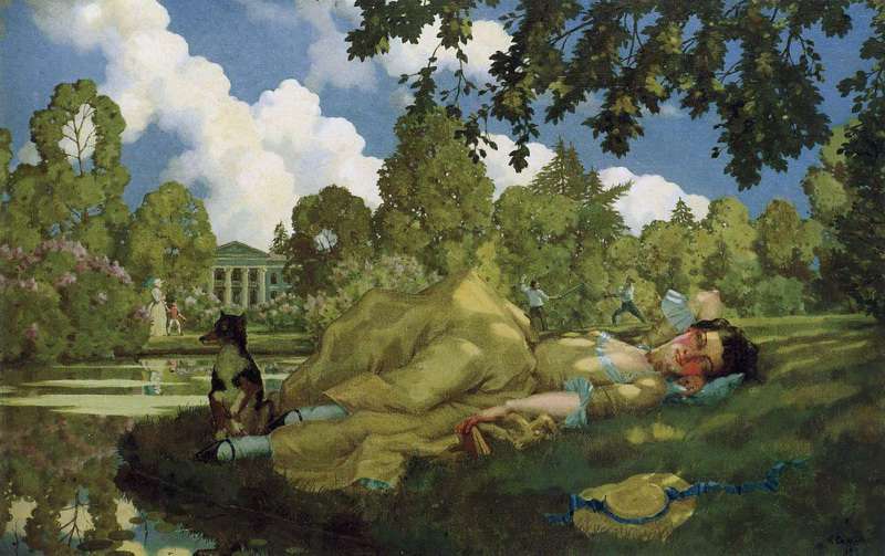 Спяшая молодая женщина в парке (1922)