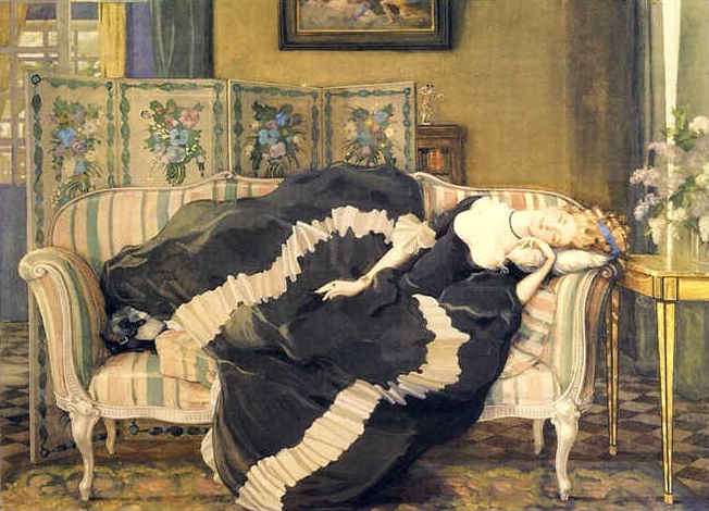 Спящая молодая женщина на диване (1909)