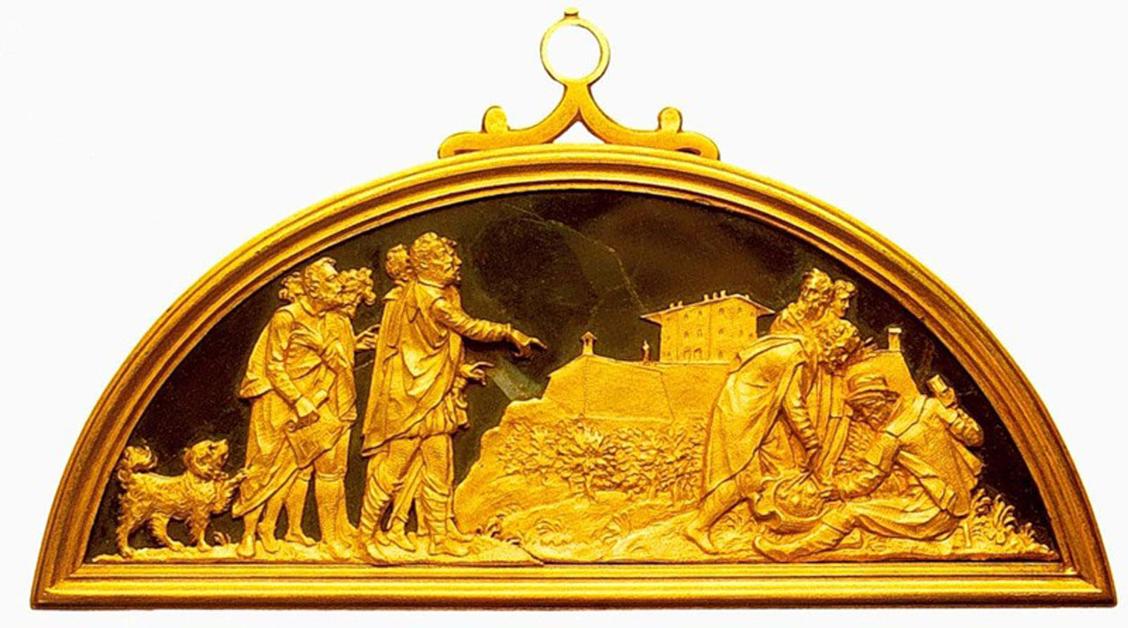 Барельеф с изображением дворца Бельведер. Золото, яшма, чеканка.