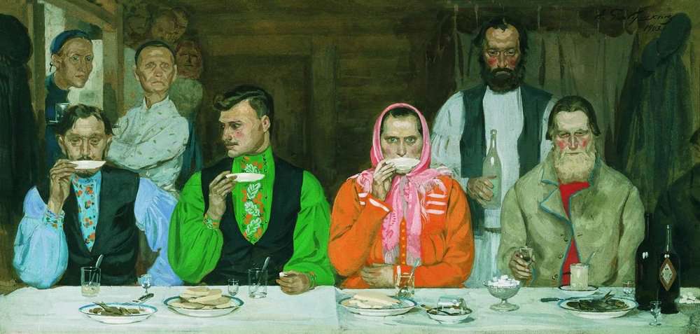 Описание картины - Чаепитие (1903) - Рябушкин Андрей Петрович ( 1861 - 1904)