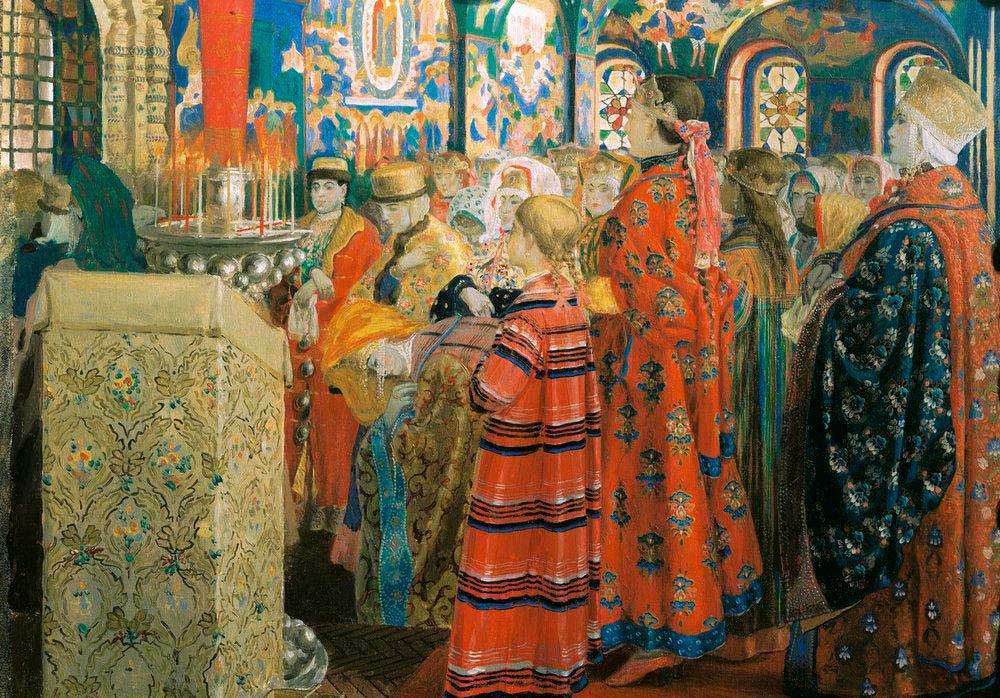 Русские женщины 17-го столетия в церкви