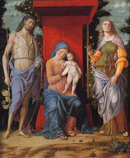 Мантенья. Мадонна с Младенцем, Иоанном Крестителем и Марией Магдалиной (1500)